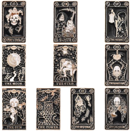 Image of SUNNYCLUE 1 Box 11 Styles Tarot Pins Magic Enamel Pins Bulk Black Occult Lapel Alloy Mystical Skull Ghost Sun Star Moon Goth Brooches for Women Backpacks Pattern Men Hats Bags Gift Accessories Decor