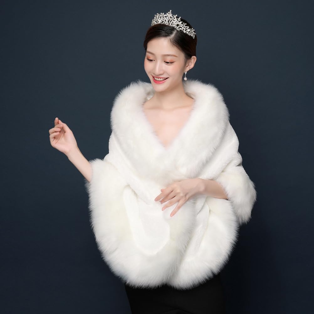 Hemobllo Robe de mariage en peluche écharpe blanche en fausse fourrure écharpe de mariée épaule cape mariage fourrure boléro toast vêtements