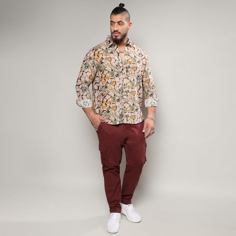 Image of Instafab Plus Men's Shirt for Casual Wear | Spread Collar | Long Sleeve | Button Closure | Plus-Size Fit | Cotton Shirt Crafted with Comfort Fit for Everyday Wear