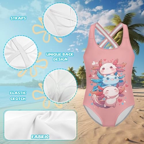 Image of Xpyiqun Swimsuit for Girls One Piece Bathing Suits Size 5-14 Sleeveless Swimwear Cross Shoulder Strap Swimming Wear