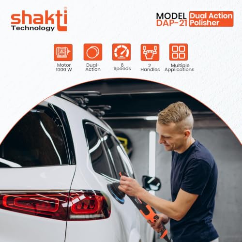 Image of Shakti Technology DAP-21 Dual Action Polisher 1000W Electric Car Polisher 21MM Orbit with D-Handle 2000-4500 RPM with 150MM(6Inch) Wheel Size, Disk Ideal for Cars (Digital Display Function)