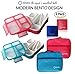 kinsho Bento Lunch Boxes with Bag and Ice Packs | Bento-Box Insulated Bag Ice Cold Pack Set of Two for Kids Adults | Value Container Set for School Kid Lunches, 6 Compartments BPA Free, Blue & Pink