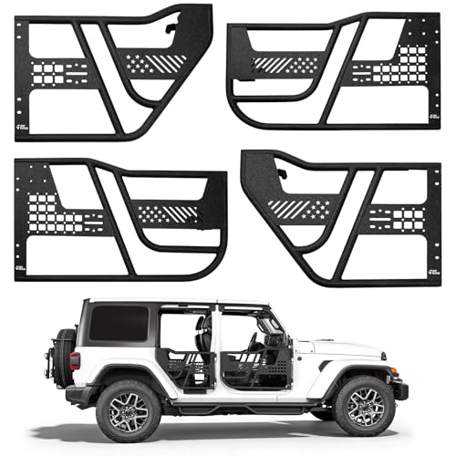 JOYTUTUS Tube Half Doors Compatible with 2018-2026 Wrangler JLU & 2020-2026 Gladiator JT 4 Doors US Flag Pattern Off Road Front & Rear Tubular Doors for Adventure