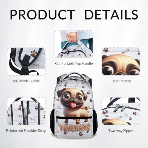 Kids' Backpacks - Personalized Pug Backpacks with Name - Custom Bookbag for Girls Boys - Dog School Bag for Kindergarten/Preschool/Elementary(17 Inch)4
