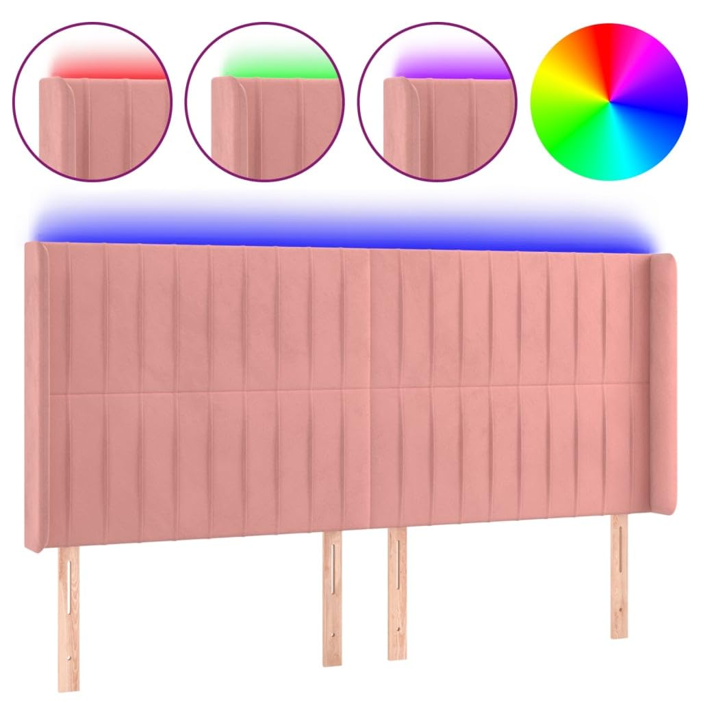 Testiera a LED rosa, 203 x 16 x 118/128 cm, in velluto imbottito, regolabile in altezza, con illuminazione ritagliabile, per camera da letto, comodo angolo lettura