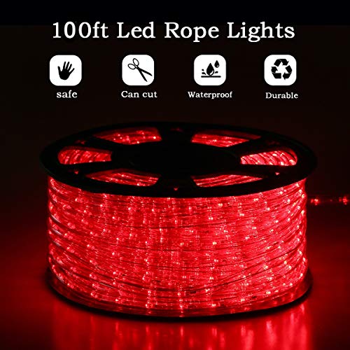Buyagn 100Ft Led Rope Lights, Cuttable & Connectable Led Strip Lights Outdoor Waterproof Decorative Lighting For Indoor/Outdoor,Eaves,Backyards Garden,Party And Christmas Decorations(Red) #TOP3