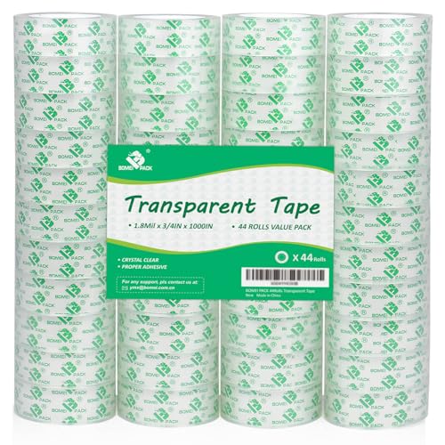 Image of BOMEI PACK 44 Rolls Transparent Tape Refills, Office Crystal Clear Tape Refills Rolls for Dispenser, 3 /4 in x 1000 in,1 inch Core, Gift Wrapping Tape for DIY, Office, School and Home