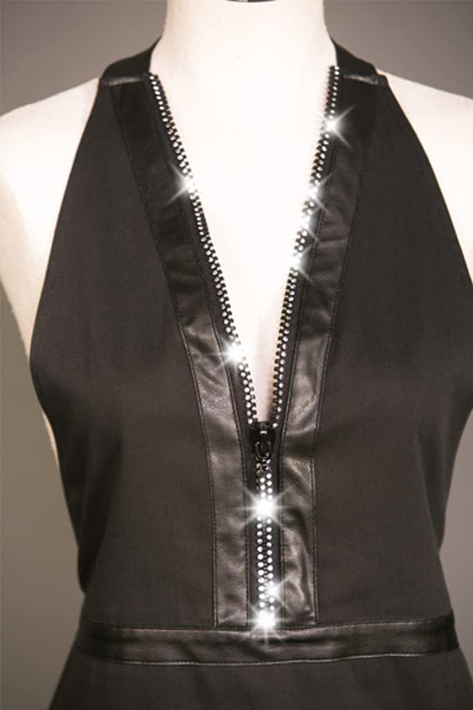 Ladybird Line 270 Black Rhinestone Half Zipper Front Detail Water, Hair and Bleach Resistant Apron for Hair Stylists and Pet Groomers - One Size Fits Most