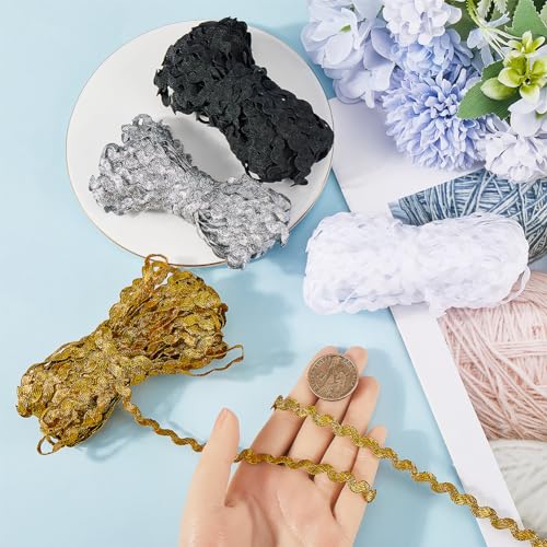 GORGECRAFT 4 Colors 54.6Yds/50M RIC Rac Trim Ribbon Wave Sewing Bending Fringe Trim 3/16 inch~3/8 inch(5~8.5mm) Wide Braids Cords Embellishments for Flower Making Wedding Party Lace Ribbon Craft - Image 3