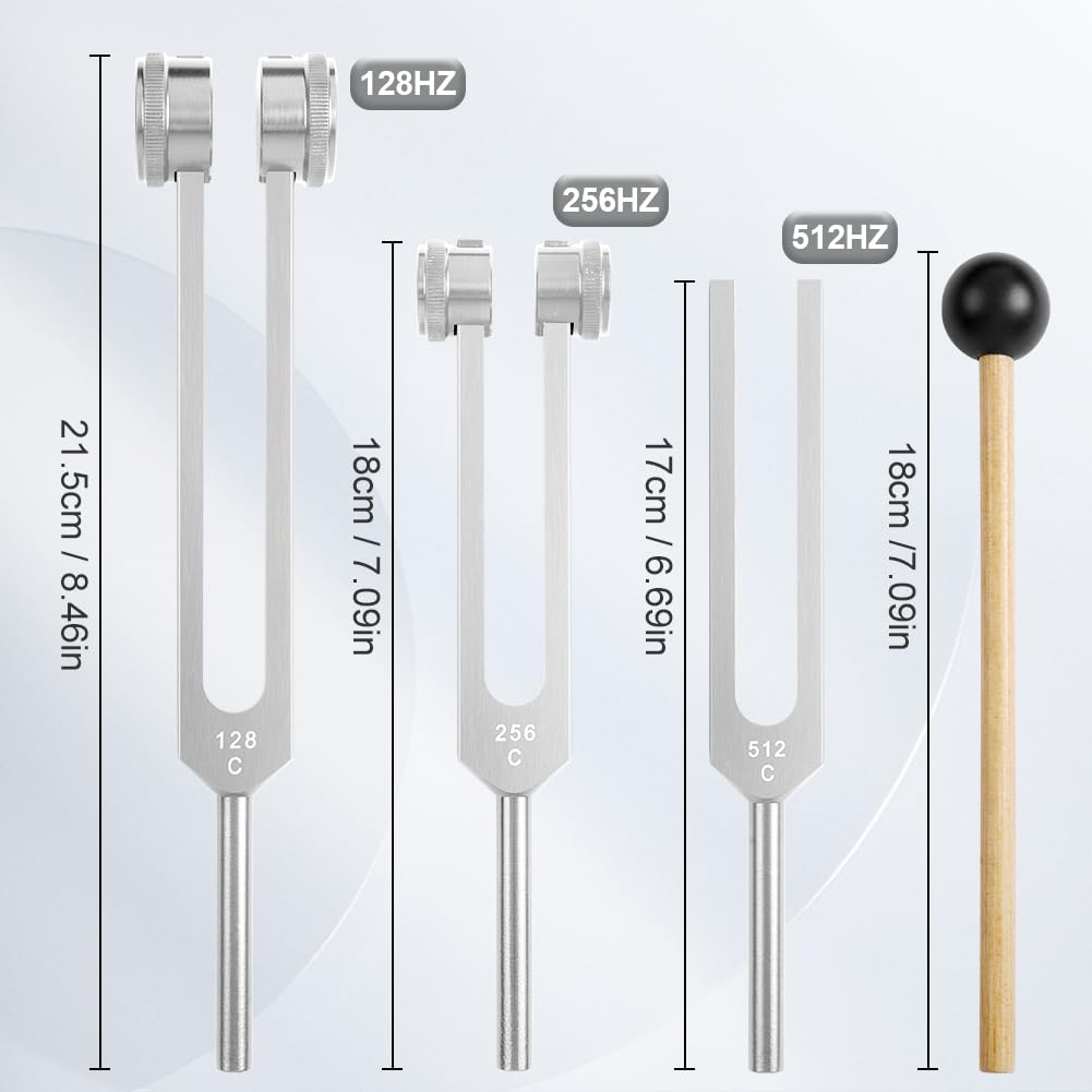 Diapasones, Diapasón de aleación de Aluminio(128Hz, 256Hz, 512Hz), Diapason Musical, Set de Diapasones con Peso para Terapia de Chakras, Terapia de Sonido, Accesorios de Yoga y Meditación