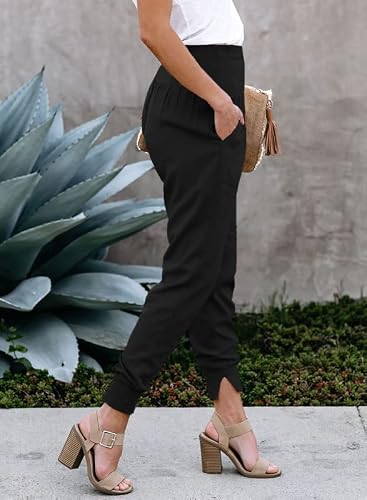 Dokotoo Womens Joggers Casual Summer Side Pockets Solid High Waistband Cotton Comfy Jogging Joggers For Women Pants Sweatpants Black Us 4 6 Small #TOP4