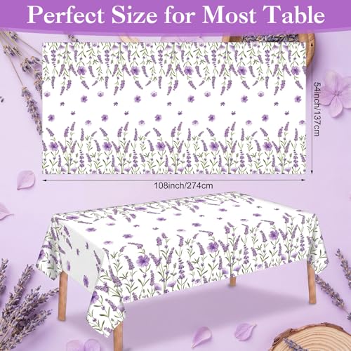 Image of Ganeen 3 Pcs Spring Summer Lavender Plastic Tablecloths Disposable Purple Floral Table Cloths Watercolor Table Cover for Wedding Birthday Baby Shower Garden Tea Party Decorations, 54 x 108 Inch