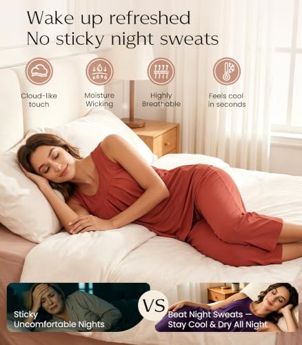 Image of NACHILA Pajamas for Women-Viscose Made from Bamboo, Sleeveless Pjs Tank Top Capri Pants Pajama Sets Cooling Sleepwear