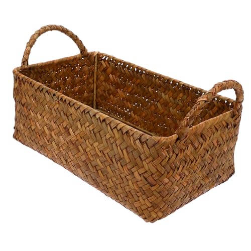 Alipis Cestino Intrecciato in Rattan Per Alimenti e Snack, Contenitore Decorativo Rettangolare Arancione Con Doppie Maniglie, Per Uso Domestico e Organizzazione Cucina, Resistente e Stabile