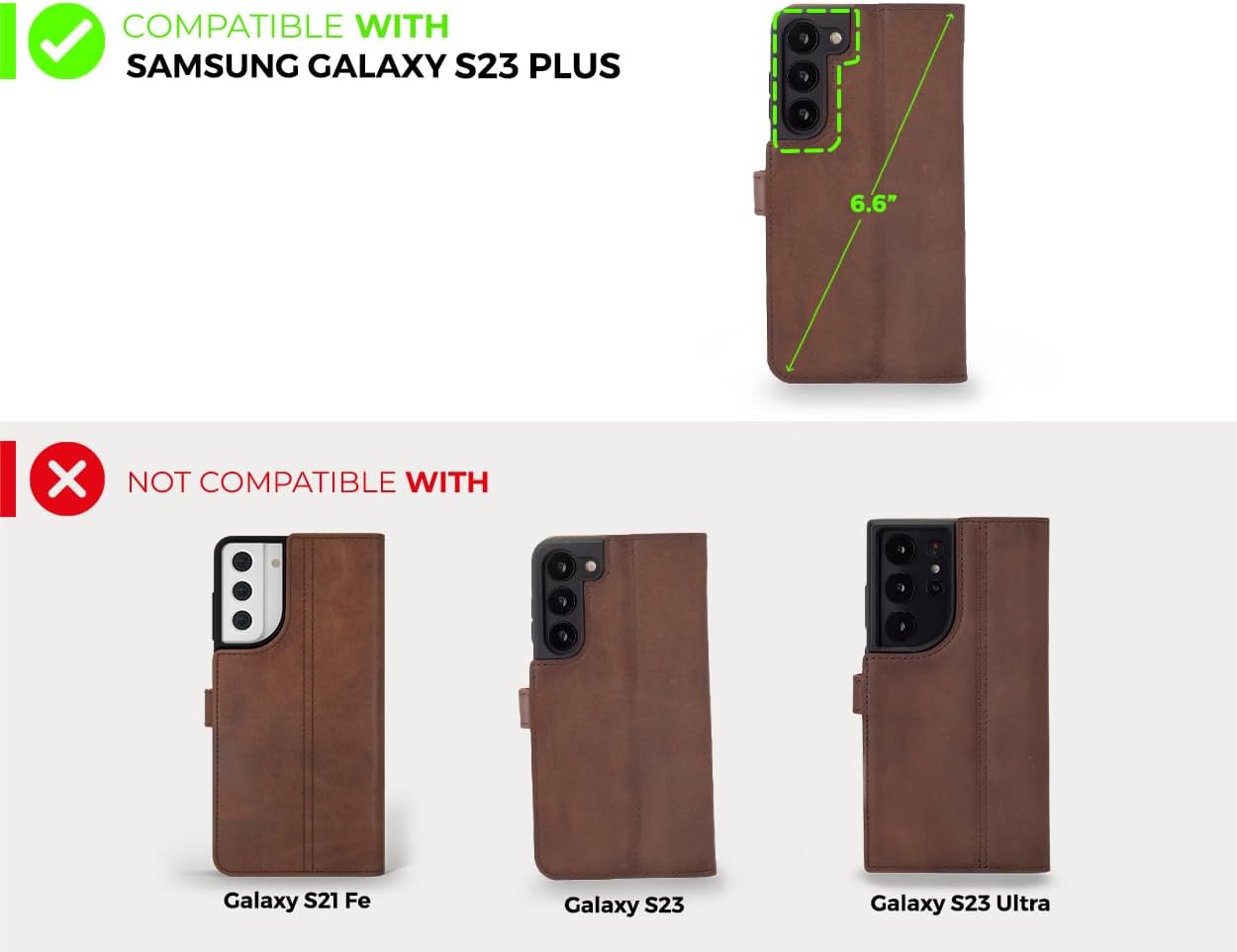 Snakehive Samsung Galaxy S23 Plus Leather Case | Genuine Leather Wallet Phone Case with Card Holder | Flip Folio Case/Cover with Stand | Compatible with Samsung Galaxy S23 Plus | (Brown)