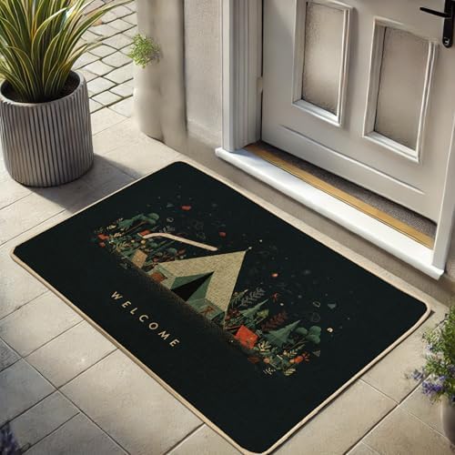 Camping Tent Welcome Door Mat Outdoor & Indoor Entrance Forest, N...