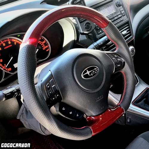 Gogocarbon Red Carbon Fiber Steering Wheel I D-Shaped Sports Racing Replacement For Subaru Impreza Wrx Sti 2008-2014 Oem I Strong & Styling I Easy To Install I Designed To Fit Perfect I Size : 350Mm #TOP3