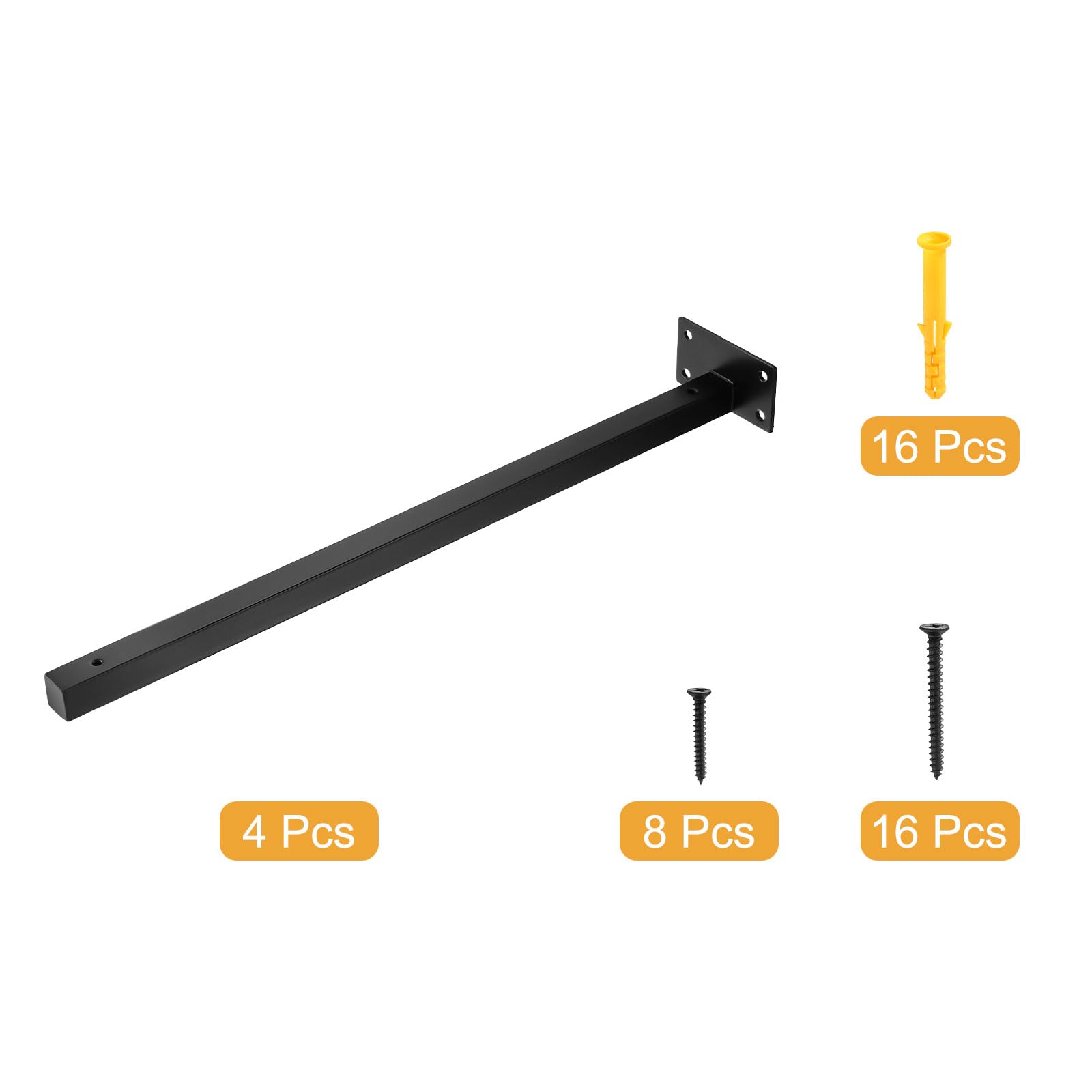 QUARKZMAN Soporte de Estante Flotante, Pack de 4 Soportes de Estante de Pared Ocultos de Hierro de 18 Pulgadas con Tornillos y Tubo de Expansión para Estantes de Madera (Negro)
