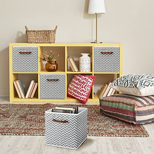Maidmax Cloth Storage Bins Cubes Baskets Containers With Wooden Handle For Home Closet Bedroom Drawers Organizers, Foldable, Gray Chevron, Set Of 6 #TOP7