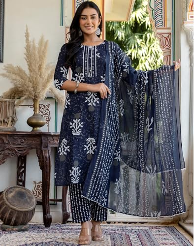 Image of SKYLEE Rayon Chikankari Embroidery Anarkali Kurta Set with Dupatta