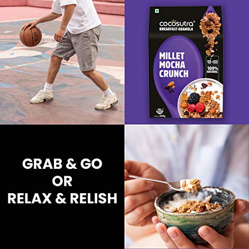 Image of Cocosutra Millet Mocha Crunch Breakfast Granola - 300 g | High Protein Cereal with Oats, Nuts, Seeds and Dry Fruits | Lightly sweetened with Jaggery (Pack of 2)
