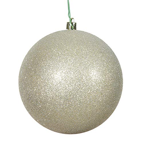 Vickerman 6" Champagne Glitter Ball Ornament, Shatterproof Plastic, Drilled and Wired Secure Cap for Reliable Hanging, Includes 4 Ornaments per Pack, Ideal for Holiday Decorating and Tree Display