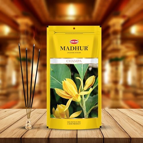 Image of Hem Madhur Champa Incense Sticks - Pack of 3 | Reuseable Zip Pouch Agarbatti | Exotic Champa Aroma for Meditation, Pooja, Rituals & Spiritual Practices | Long-Lasting Fragrance | Approx 270 Stick