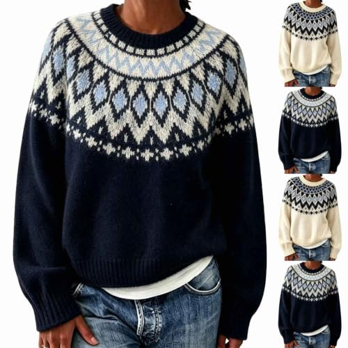 Women's Fair Isle Sweater Long Sleeve Fall Vintage Halloween Knit Pullover