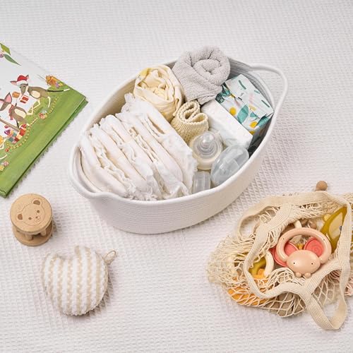 Image of Large Woven Gift Basket Empty with Bag & Ribbon, Storage Basket for Father's Day for Dad, Baby Shower, Raffle, Birthday, Cute Organizer with Handles,13.4 inchx10 inchx5.5 inch, White