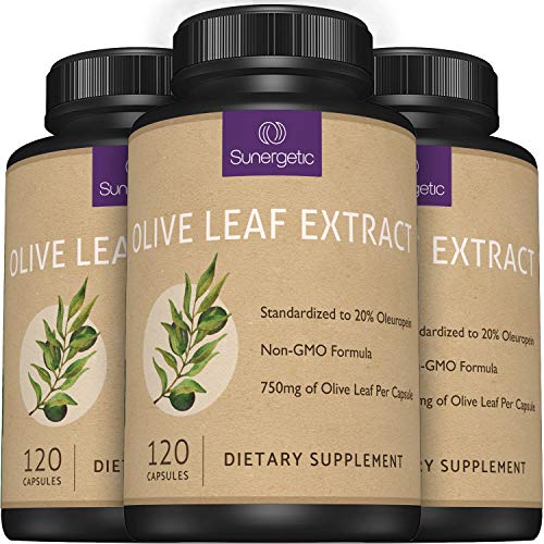 Image of Premium Olive Leaf Extract Capsules - Standardized To 20% Oleuropein - Super Strength Olive Leaf Exact Supplement Supports Immune System & Cardiovascular Health - 750mg Per Capsule - 120 Capsules