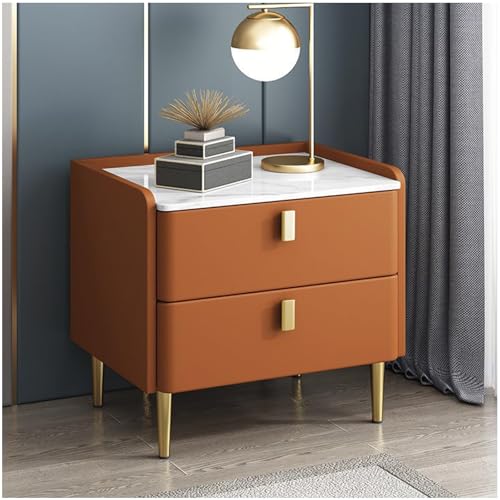 HJYBFA Mesita de Noche de Madera Maciza con 2 cajones, Moderna Superficie de Cuero y Tablero de Pizarra, Dormitorio y Sala de Estar.