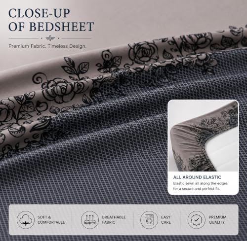 Image of Blue Strip Polycotton Fitted Bedsheet, Single 42x75 (Chocolate Rose) | 300 TC, elastic all-round grip, deep pocket, soft, breathable, colourfast, non-shrink, wrinkle resistant, machine washable
