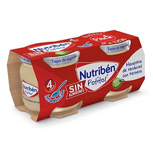 Nutribén Potitos | Tarrito de Introducción a la Menestra de Verdura con Ternera | Para Bebés a Partir de 4 meses | Sin Azúcares Añadidos | Ingredientes Naturales y Saludables | 120g