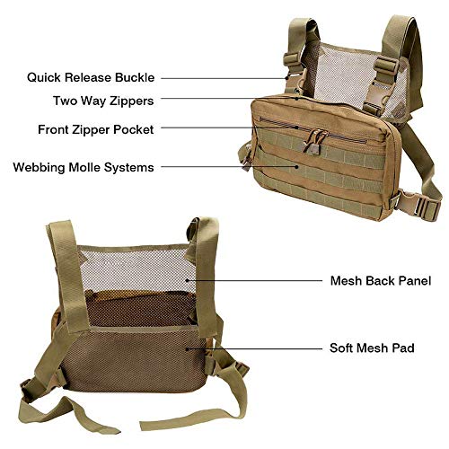 Clape Tactical Chest Rig Bag Functional Combat Chest Pack Fashion Streetwear Hip Hop Bag Military Vest Rig Adjustable Recon Kit Khaki BDB03 - Image 4