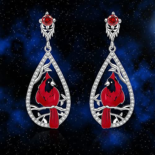 Cardinal Earrings for Women S925 Sterling Silver Teardrop Dainty Cute Dangle Drop Piercing Stud Red Fashion Hypoallergenic Crystal Ruby Animal Bird Valentine's Day Jewelry2