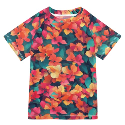 ALAZA Kids Rash Guard Girls Toddler Swim Shirts Short Sleeve Bougainvillea Flowers Orange UPF 50+ 3T