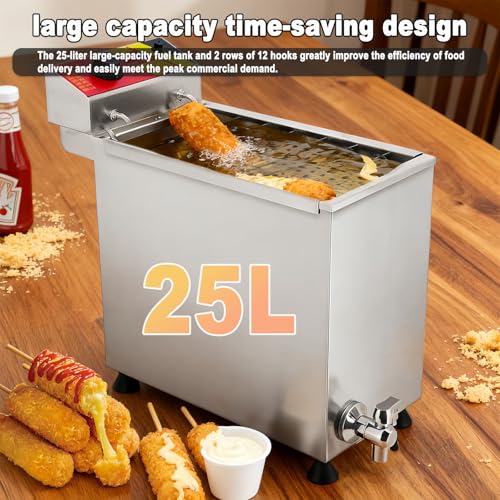 Friggitrice Professionale per Corn Dog, friggitrice elettrica da 25 Litri con Controllo della Temperatura Regolabile, griglia per Salsicce e Formaggio ad Alta capacità