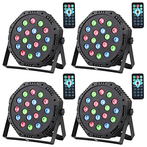 Jindaaudio LED Par Lights, Stage Light with Remote Control, Dj Lights Corded RGB 18 LED with Sound Activated Remote Control for Live House and Party Club, Christmas(4 Packs). Cover