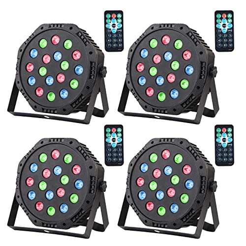 Jindaaudio LED Par Lights, Stage Light with Remote Control, Dj Lights Corded RGB 18 LED with Sound Activated Remote Control for Live House and Party Club, Christmas(4 Packs).