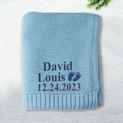 Image of LOVELYPOD Personalized Baby Girl Knit Blanket, Cotton Knit Stroller, Custom Embroidered with Name and Icon, 30x40in Nursery Blanket Gifts for Newborn Baby Girl, Newborn Holiday Shower Gift