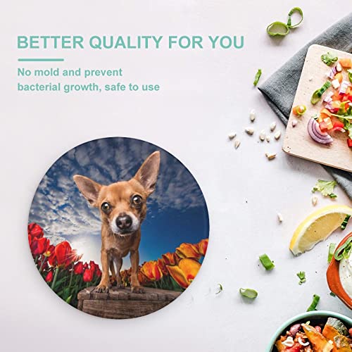 Planche à découper chiot fleur en verre trempé 20 cm : cadeau déco de cuisine