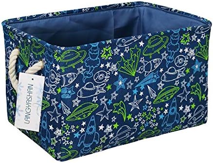 LANGYASHAN Rectangular Storage Bin Collapse Canvas Fabric Cartoon Storage Basket with Handles for Organizing Home Kitchen Boys and Girls Toys Office Closet Shelf Baskets(Rec Pink Dancing Unicorn)