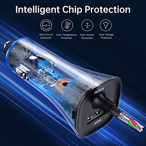 Image of [Apple MFi Certified] Syncwire iPhone Car Charger 32W Super Fast Car Charger iPhone Cigarette Lighter USB Car Adapter with Build-in 6.5FT Lightning Cable Coiled for Apple iPhone 14 /13 /12 /11 /Max, iPad