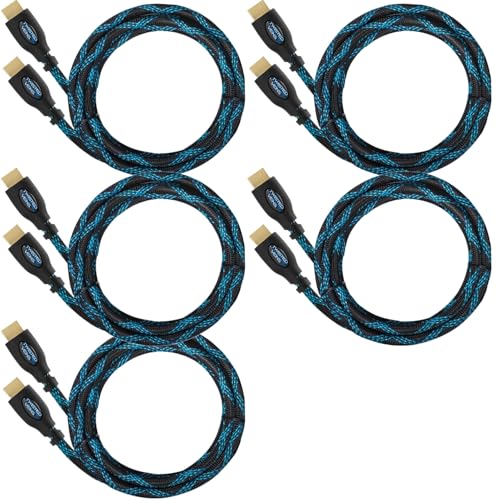 Image of 5-Pack of 6 ft HDMI Cables, Premium Braided Cord, High Speed with Ethernet, Supports HDMI 2.0b 4K 60hz HDR and ARC