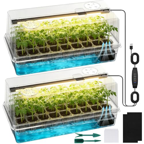 72 Cells Seed Starter Tray Self Watering Seed Starter Kit with Grow Light Full Spectrum with 5 Dimmable Brightness & Timer Indoor Plant Grow Tray for Beginners & Seasoned Gardeners Gardening Gifts