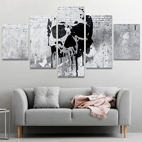 Signwin Large Canvas Wall Art Industrial Grunge Graffiti Dripping Ink Skeleton Skull Pop Culture People Digital Art Modern Art Contemporary Scenic Dramatic For Living Room, Bedroom, Office - 60"X32" #TOP3
