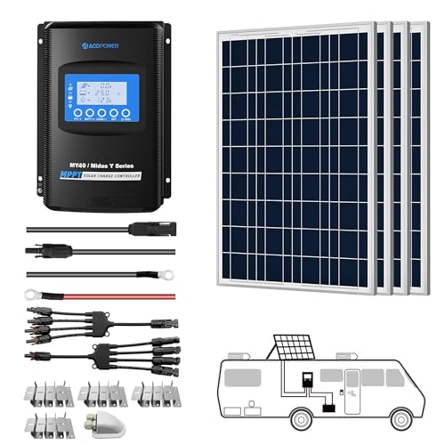 ACOPOWER 400 Watt Solar Panel Kit, 4 Pcs 100W Polycrystalline Off-Grid System for RV Home Marine with 40A MPPT Charger Controller/Z-Brackets/Y Connectors/Solar Cables/Cable Entry Housing 0 Ah