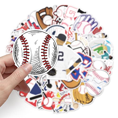Twstyfal 50 Pcs Stickers For Baseball, Colorful Aesthetic Vsco Vinyl/Pvc Waterproof Decals For Water Bottle, Hydroflask, Guitar, Luggage, Phone, Case, Laptop, Skateboard, Gift For Kids, Teens, Boys And Girls (Baseball) #TOP1