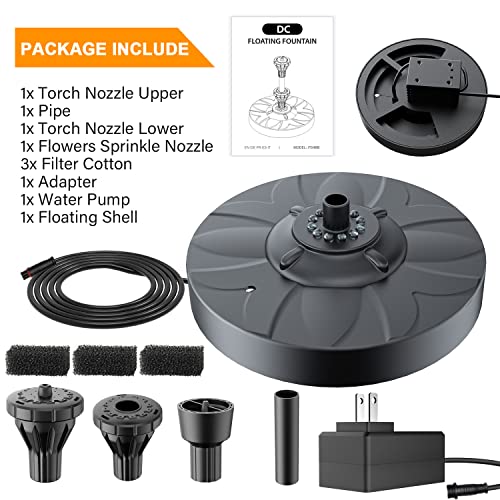 Yzert Pond Fountain Pump With 32.8Ft Power Cord Adapter, 12 Led Lights 24-Hours Working Garden Fountains Outdoor With Double Tiers Water Fountain For Garden Ponds Patio Pool Outdoor Play #TOP6