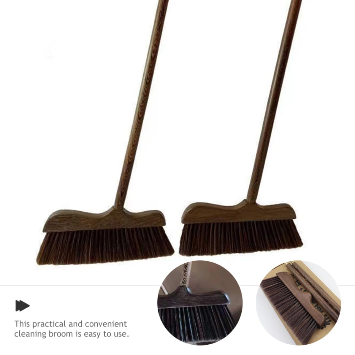 UKCOCO Escoba Manual de Madera de Alas de Gallina, Escoba de Barrido de 3 Tramos, Cerdas Suaves, Portátil, para Limpieza Interior y Barrido de Patio